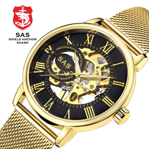 Skeleton Mechanical Watch Luxury Gold Men